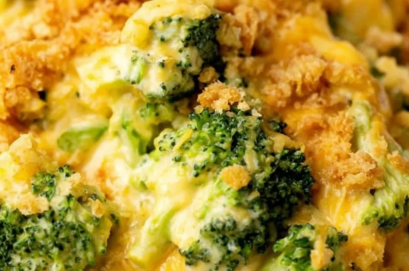 Delicious Velveeta broccoli casserole baked to perfection with cheese and broccoli.