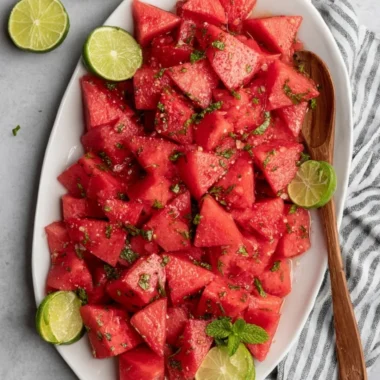 Watermelon Mojito Salad with fresh mint and lime in a bowl