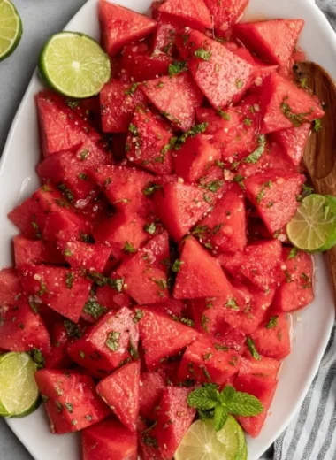 Watermelon Mojito Salad with fresh mint and lime in a bowl