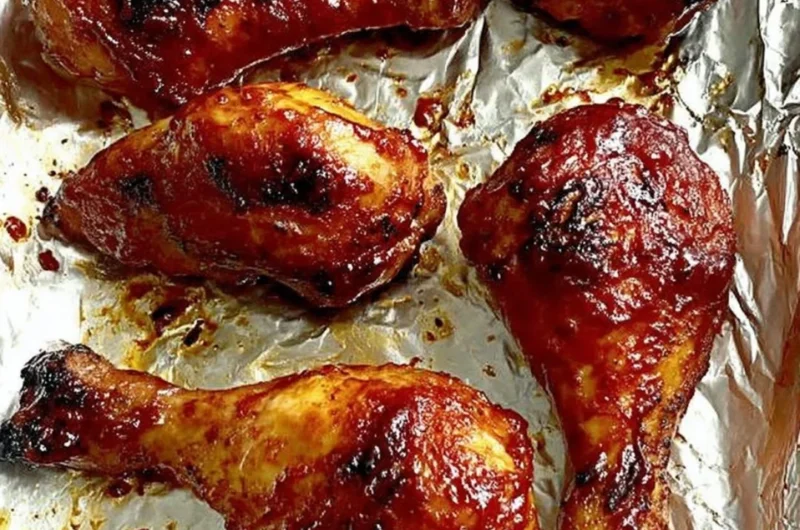Baked BBQ chicken drumsticks cooked to perfection with a flavorful sauce