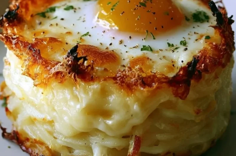 Delicious Baked Eggs Napoleon dish with fresh ingredients