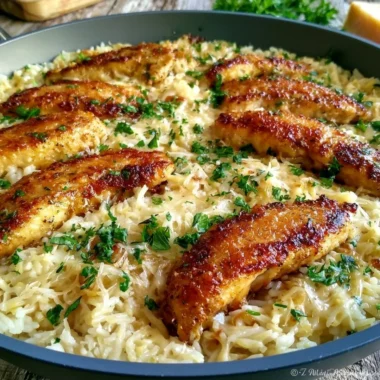 Delicious Chicken Scampi served with Garlic Parmesan Rice