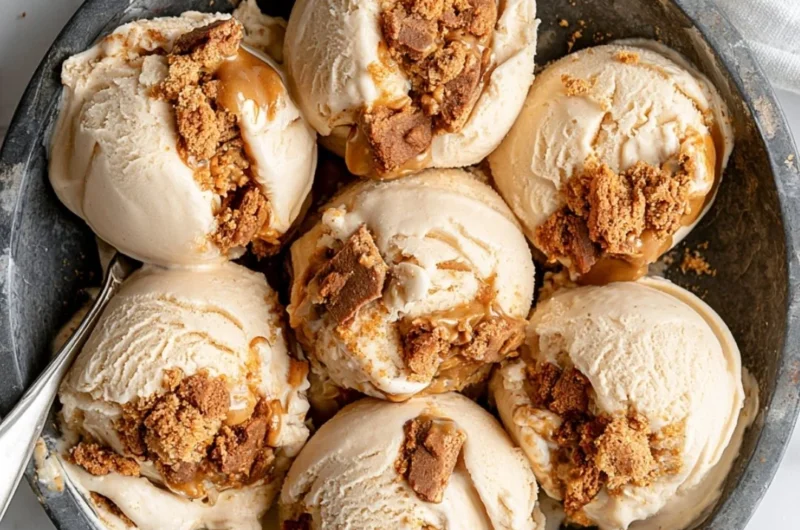 Delicious cookie butter ice cream in a bowl with toppings