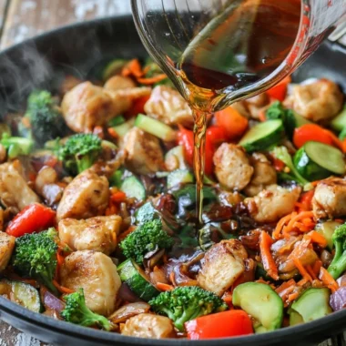 Bowl of easy stir fry sauce with fresh ingredients for a quick meal