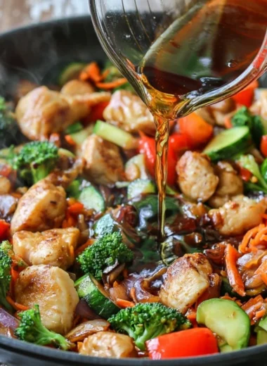 Bowl of easy stir fry sauce with fresh ingredients for a quick meal