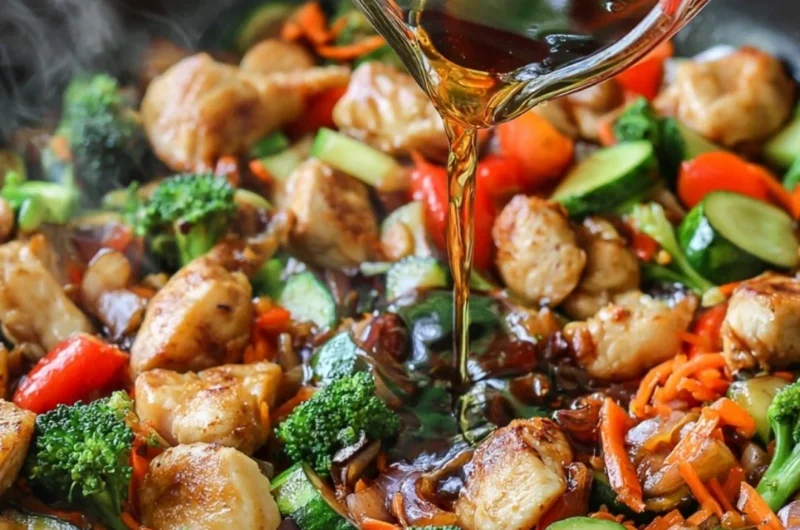 Bowl of easy stir fry sauce with fresh ingredients for a quick meal