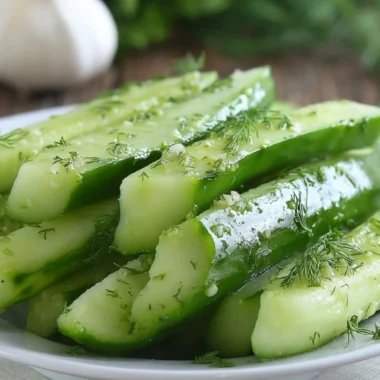 Homemade garlic dill cucumbers jar on a kitchen counter