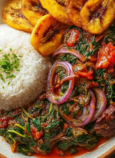 Bowl of Ghanaian Spinach Stew with vibrant greens and spices