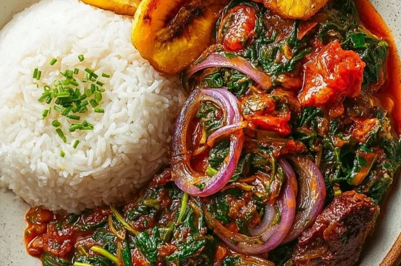 Bowl of Ghanaian Spinach Stew with vibrant greens and spices