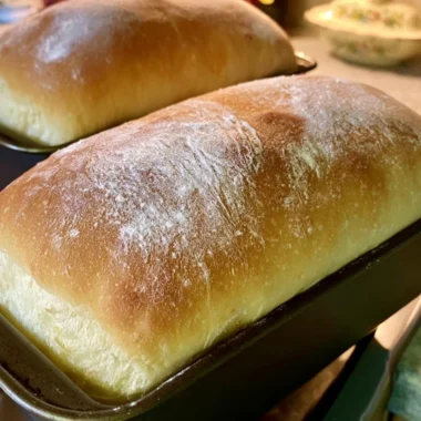 Homemade white bread loaves cooling on a wire rack.