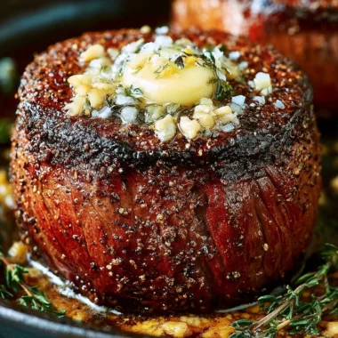 Perfectly cooked oven-baked filet mignon on a plate