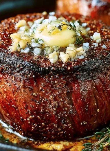Perfectly cooked oven-baked filet mignon on a plate