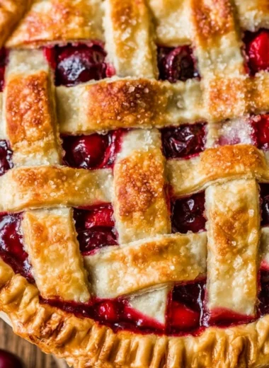 Deliciously baked ultimate cherry pie with a golden crust and cherry filling.