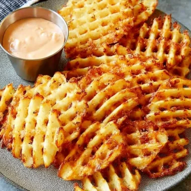 Delicious waffle fries served with a homemade dipping sauce