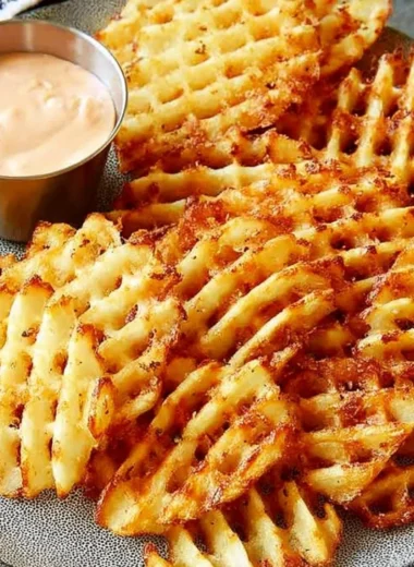 Delicious waffle fries served with a homemade dipping sauce