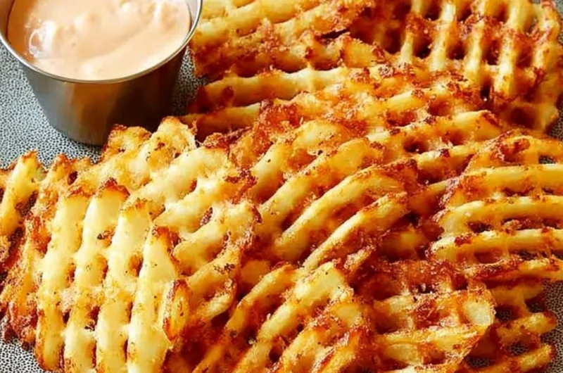 Delicious waffle fries served with a homemade dipping sauce