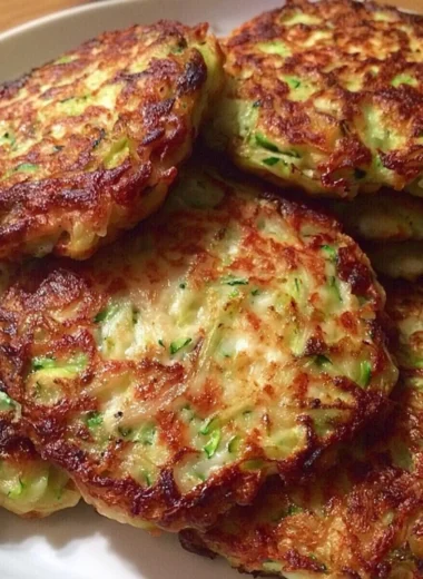 Delicious homemade zucchini patties served on a plate with dipping sauce