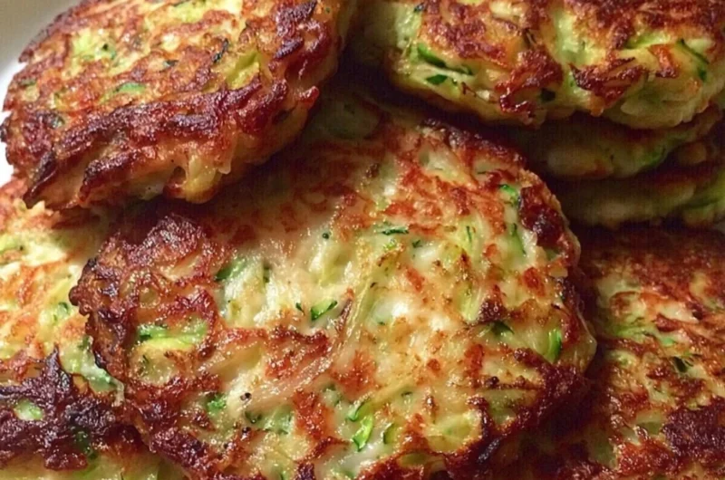 Delicious homemade zucchini patties served on a plate with dipping sauce
