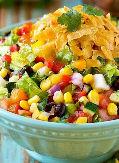 Deliciously prepared Mexican chopped salad with fresh vegetables and dressing