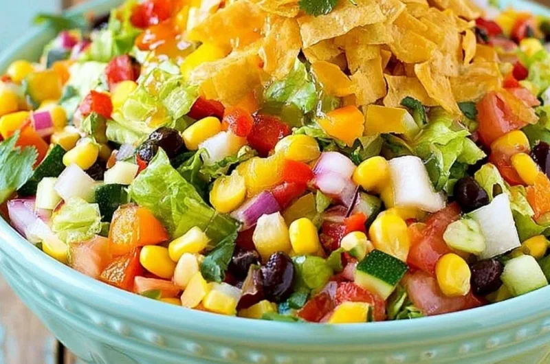 Deliciously prepared Mexican chopped salad with fresh vegetables and dressing