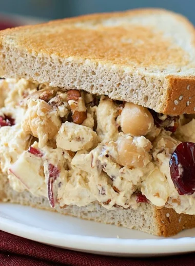 Apple Pecan Chickpea Salad Sandwich with fresh ingredients and a creamy dressing.