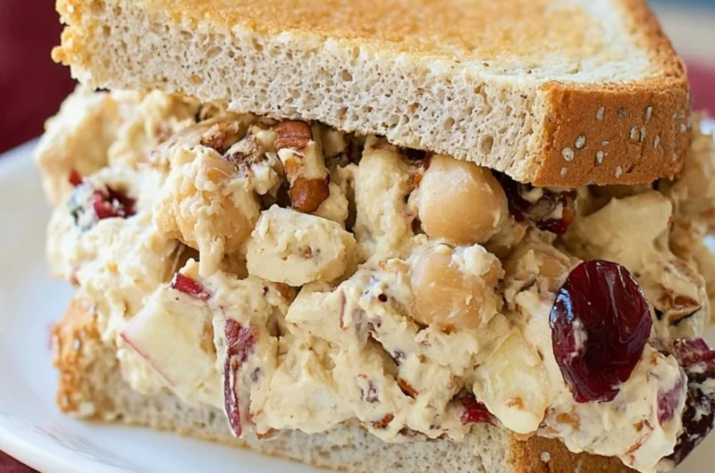 Apple Pecan Chickpea Salad Sandwich with fresh ingredients and a creamy dressing.
