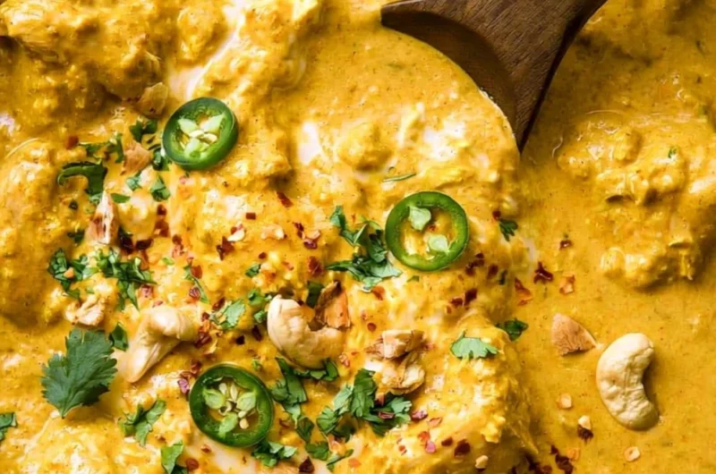 Cozy Indian curry with chicken served in a traditional bowl