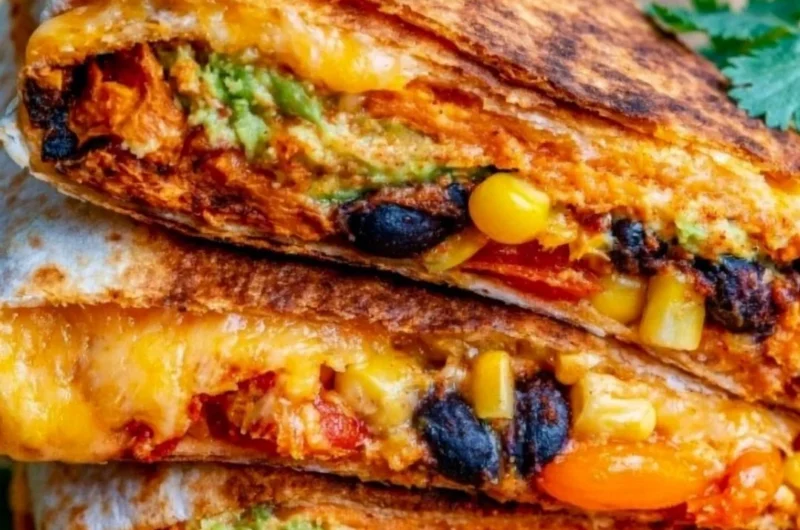 Delicious vegetarian quesadillas served with fresh toppings and dipping sauces.