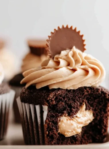 Dark chocolate cupcakes with peanut butter marshmallow fluff topping