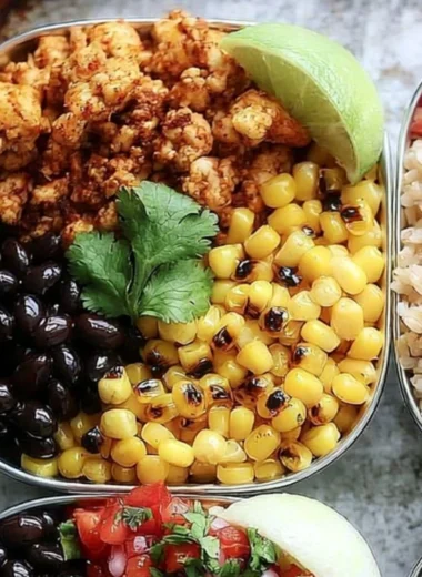 Healthy chicken burrito bowl meal prep with fresh ingredients in a bowl.