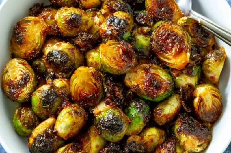 Delicious Honey-Sriracha Brussels Sprouts served as a flavorful side dish