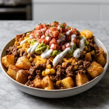 Delicious Loaded Potato Taco Bowl with toppings