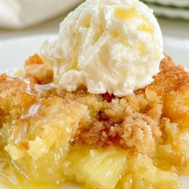 Delicious Pineapple Dump Cake topped with golden brown crumble