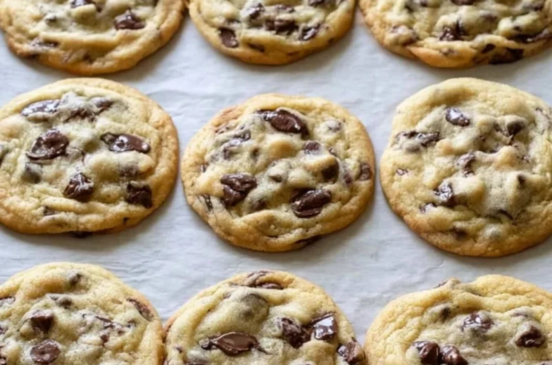 Baking the best homemade chocolate chip cookies with gooey chocolate and golden edges
