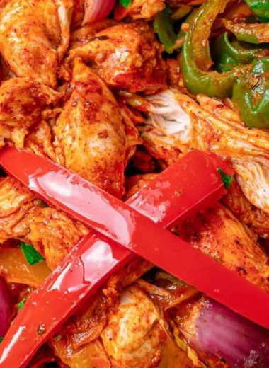 Delicious crockpot chicken fajitas served with colorful vegetables