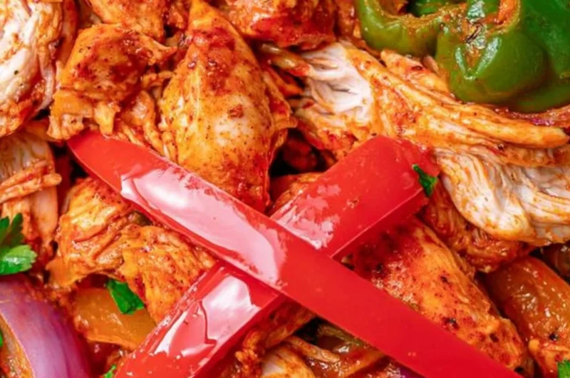 Delicious crockpot chicken fajitas served with colorful vegetables