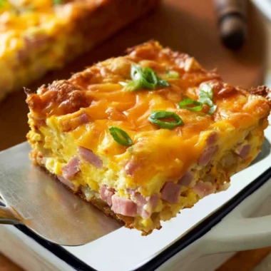 Delicious hash brown egg casserole recipe with eggs and hash browns.