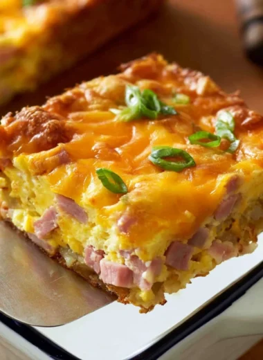 Delicious hash brown egg casserole recipe with eggs and hash browns.