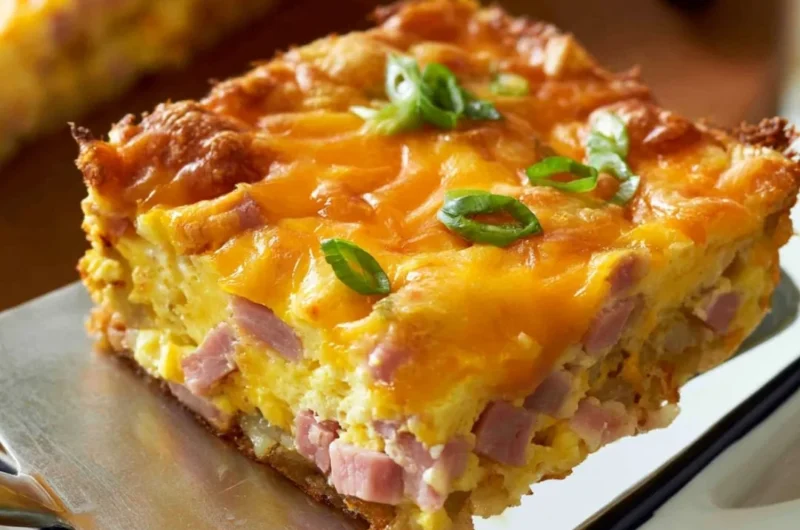 Delicious hash brown egg casserole recipe with eggs and hash browns.